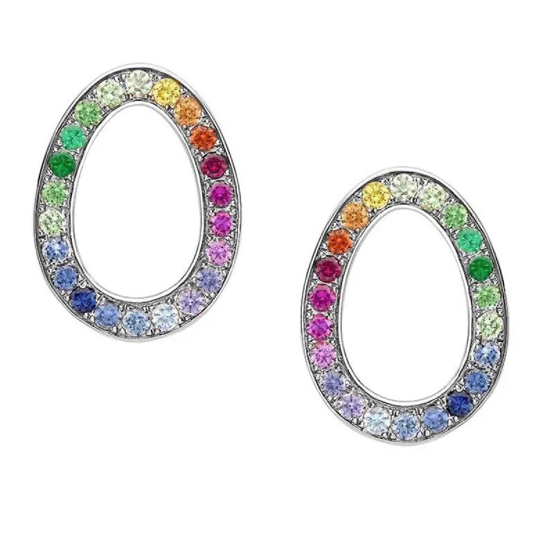 Faberge Colours of Love Sasha 18ct White Gold Rainbow Gemstone Egg Earrings sold by Jura Watches