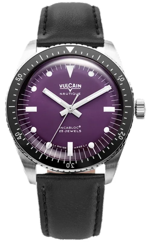 Vulcain Skindiver Nautique Purple Black Leather Limited Edition Watch sold by Jura Watches