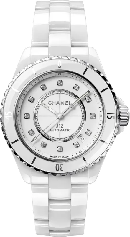 CHANEL J12 White 38mm Ceramic Diamonds Automatic Watch made by Chanel