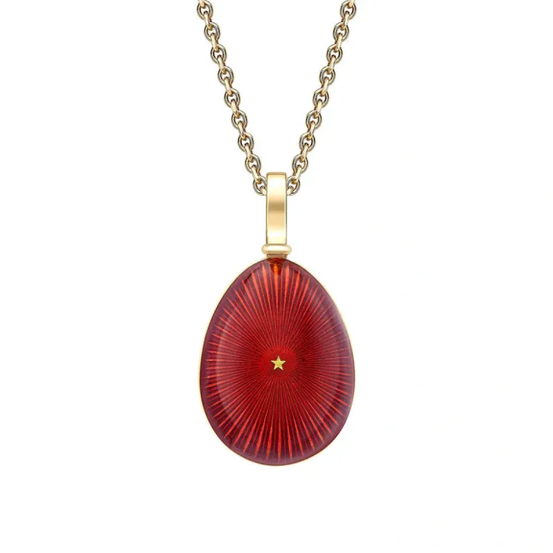 Faberge Heritage 18ct Yellow Gold & Red Enamel Star Burst Egg Pendant sold by Jura Watches