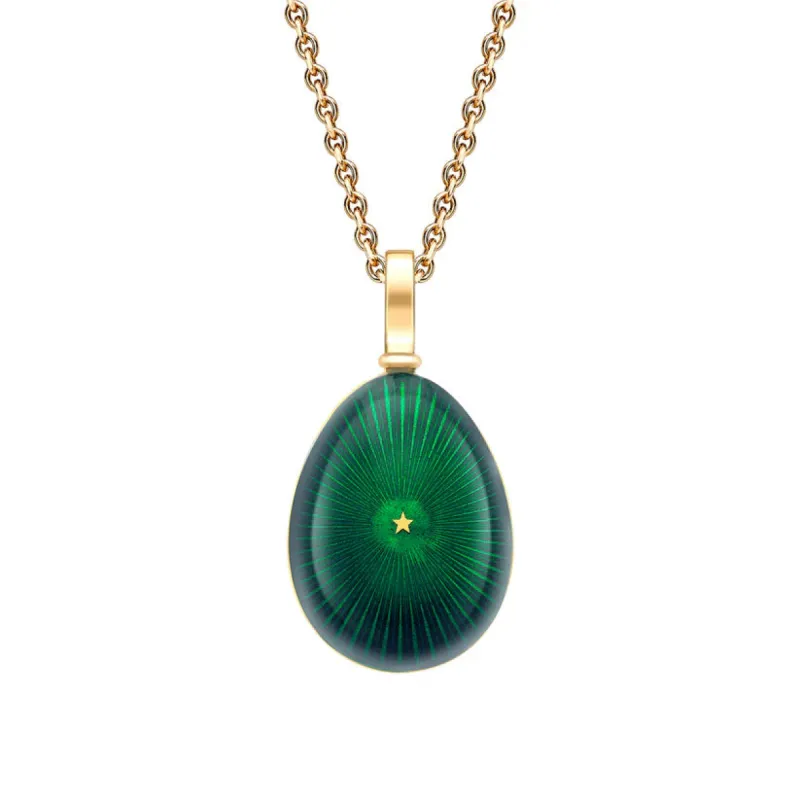 Faberge Heritage 18ct Yellow Gold & Green Enamel Star Burst Egg Pendant sold by Jura Watches