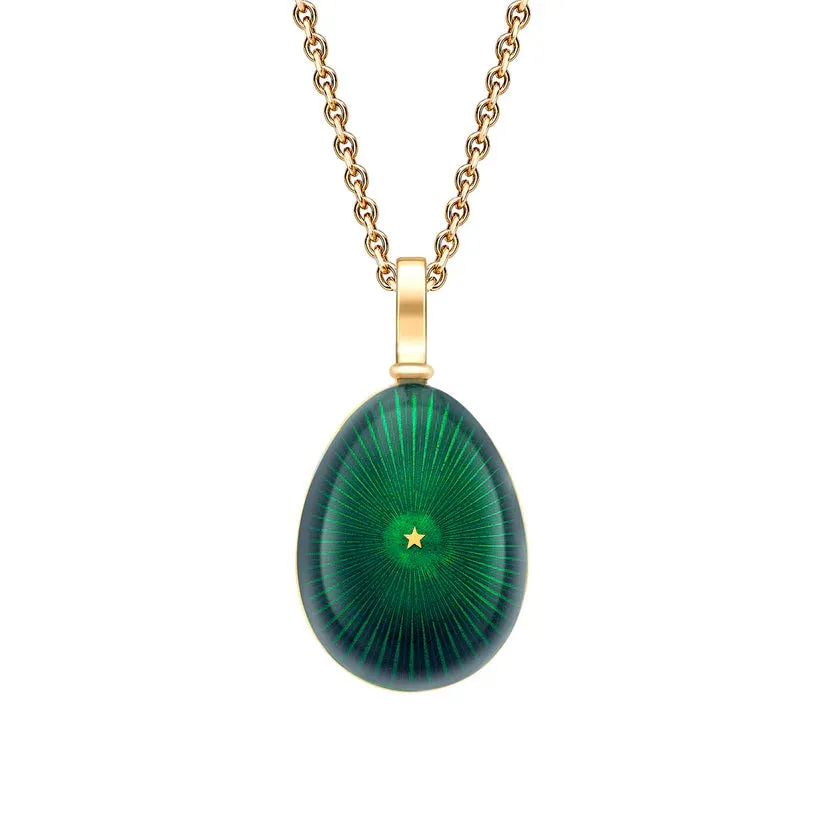 Faberge Heritage 18ct Yellow Gold & Green Enamel Star Burst Egg Pendant sold by Jura Watches