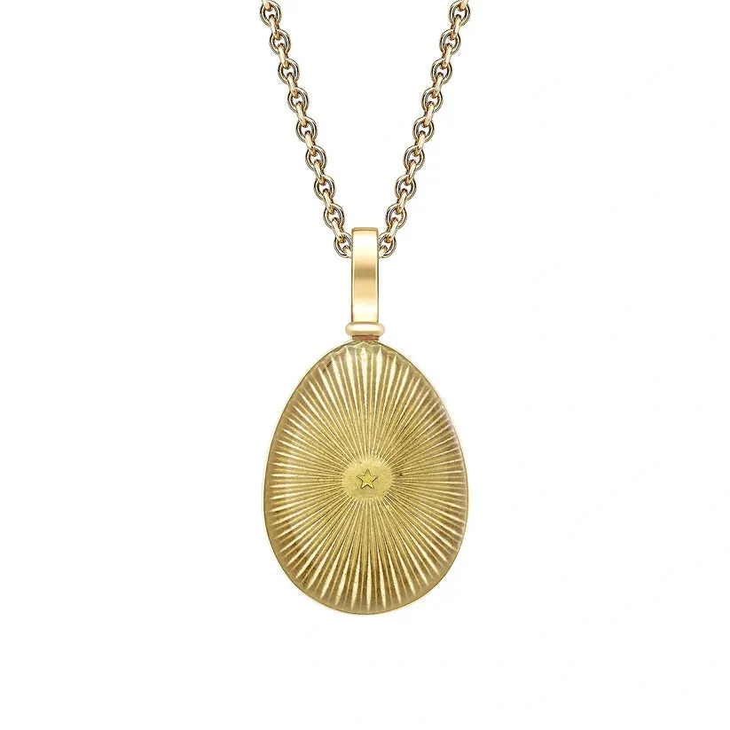Faberge Heritage 18ct Yellow Gold & Gold Enamel Star Burst Egg Pendant sold by Jura Watches