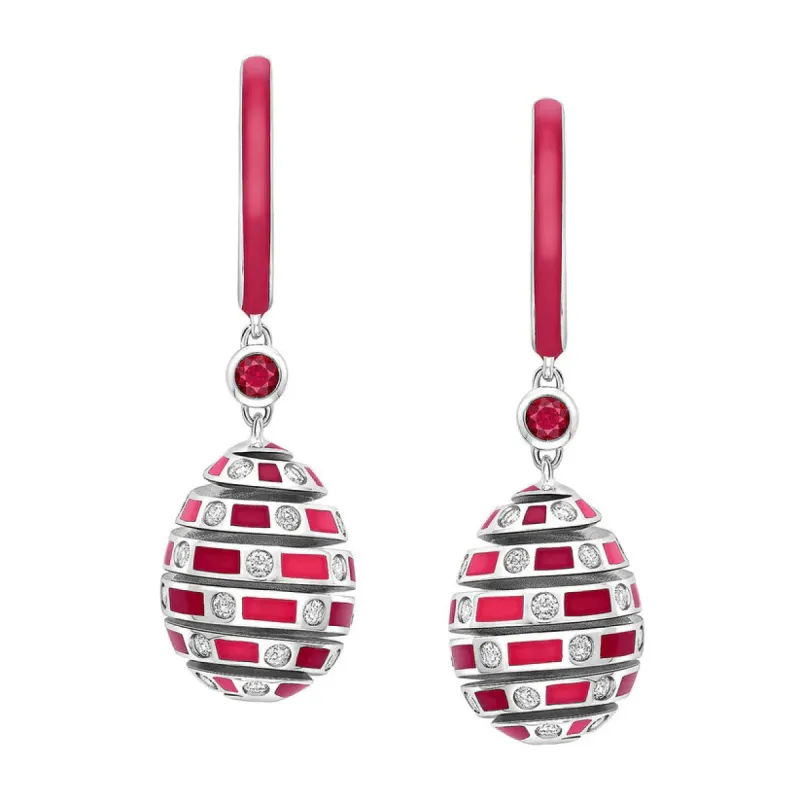 Faberge x Beetlejuice Beetlejuice 18ct White Gold Ruby & Red Enamel Sandworm Spiral Earrings sold by Jura Watches