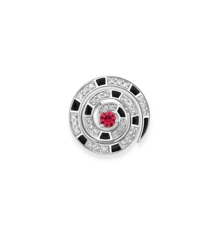 Faberge x Beetlejuice Beetlejuice 18ct White Gold Ruby & Diamond Spiral Lapel Pin sold by Jura Watches