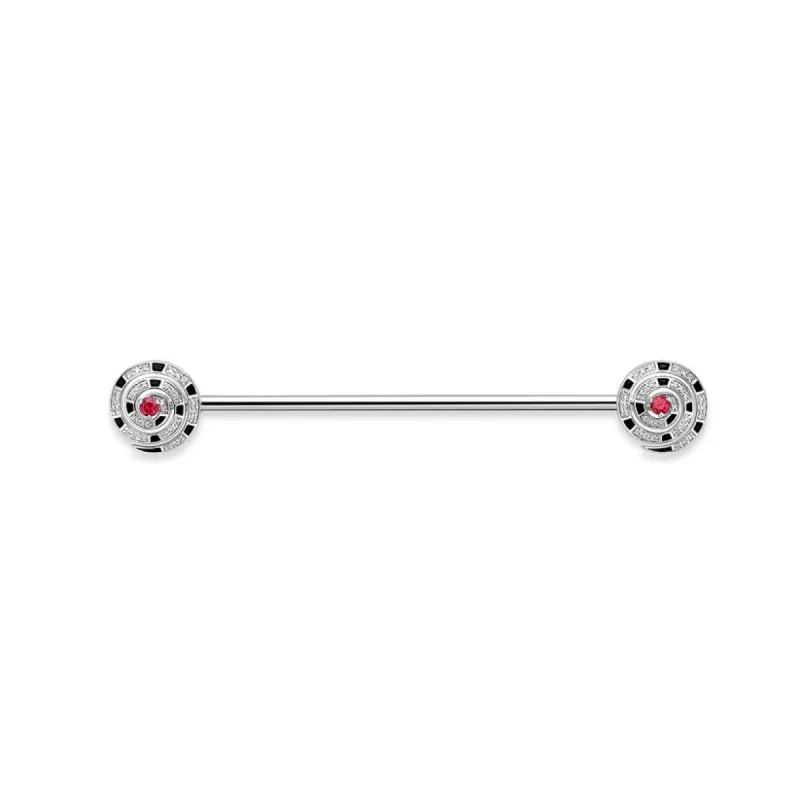 Faberge x Beetlejuice Beetlejuice 18ct White Gold Ruby Diamond Black Enamel Spiral Collar Bar sold by Jura Watches