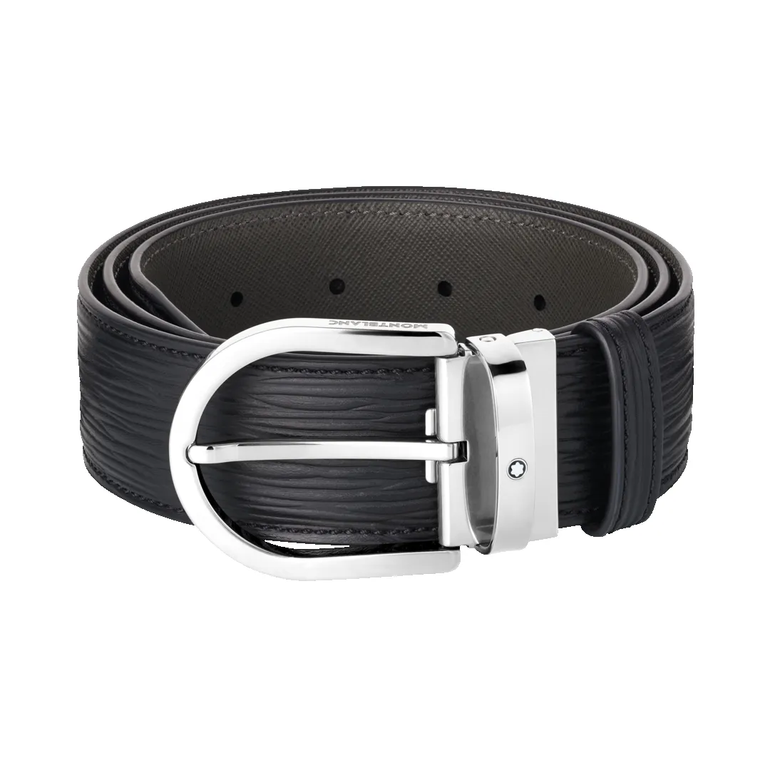 Montblanc Horseshoe Buckle Printed Black 40 mm Leather Belt sold by Jura Watches
