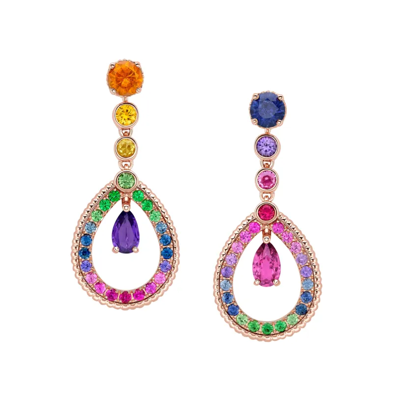 Faberge Colours of Love 18ct Rose Gold Amethyst Pink Sapphire Rainbow Tear Drop Earrings sold by Jura Watches