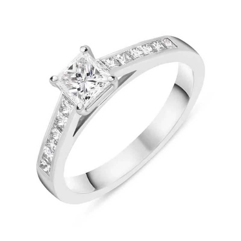 Platinum 0.70ct Diamond Princess Cut Shoulder Solitaire Ring D sold by Jura Watches