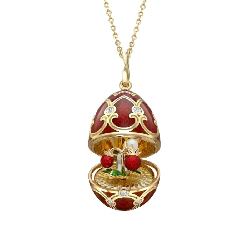 Faberge Heritage Yellow Gold Diamond Red Guilloche Enamel Strawberry Surprise Locket sold by Jura Watches
