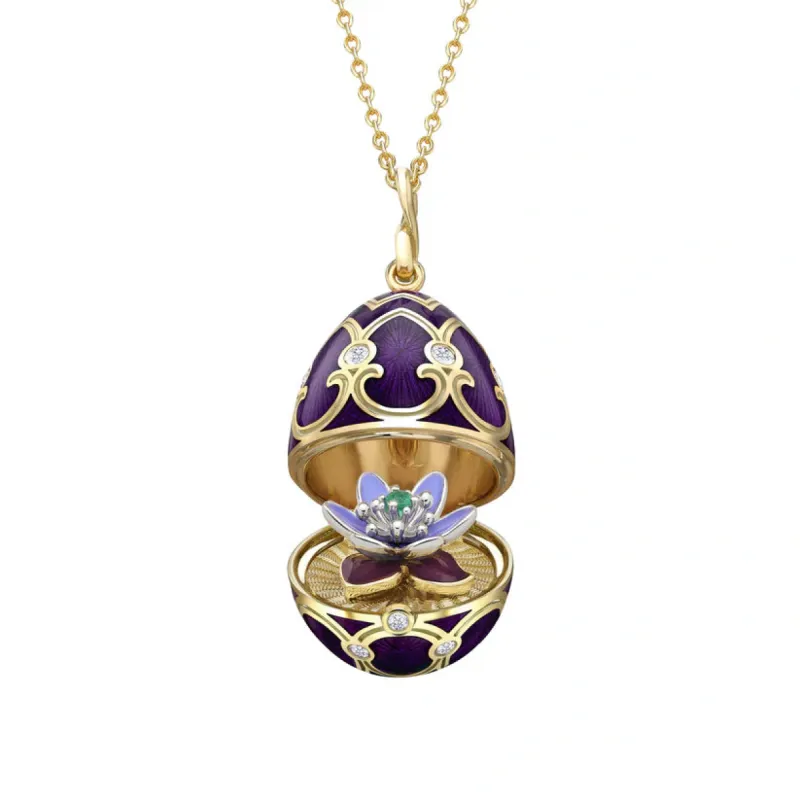 Faberge Heritage Yellow Gold Diamond Purple Guilloche Enamel Anemone Surprise Locket sold by Jura Watches