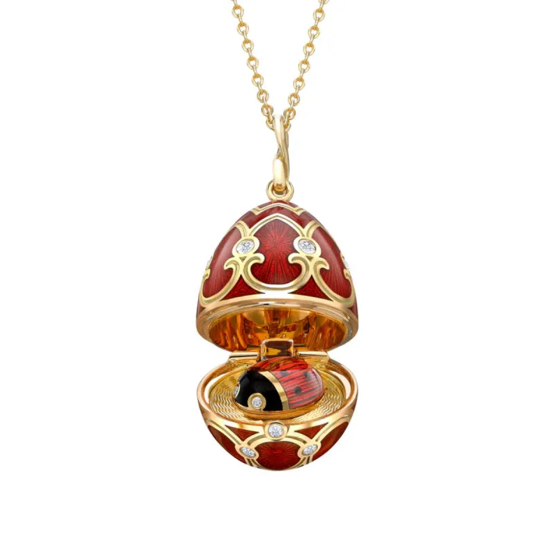 Faberge Heritage Yellow Gold Diamond Red Guilloche Enamel Ladybird Surprise Locket sold by Jura Watches