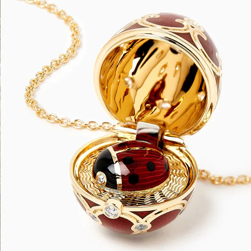 Faberge Heritage Yellow Gold Diamond Red Guilloche Enamel Ladybird Surprise Locket sold by Jura Watches product image thumbnail 3