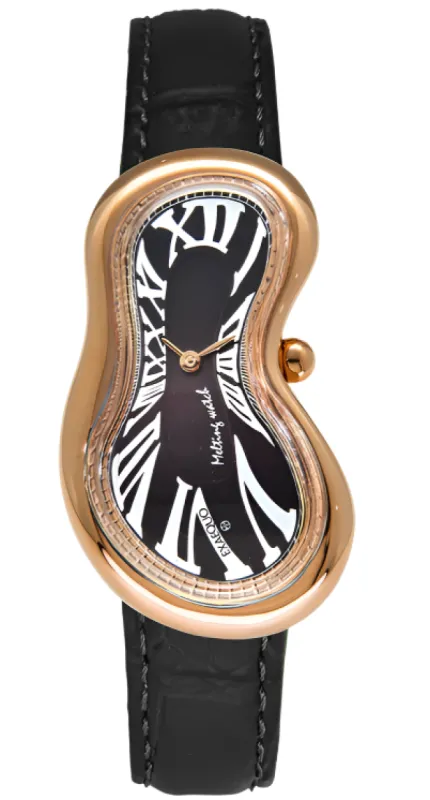 Exaequo Classic Melting Watch PVD Rose Gold Black Dial Watch sold by Jura Watches