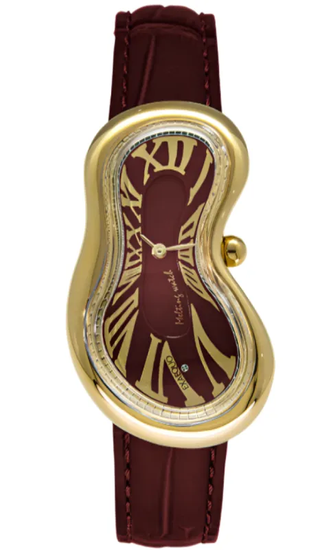 Exaequo Classic Melting Watch PVD Yellow Gold Italian Burgundy Dial Watch sold by Jura Watches