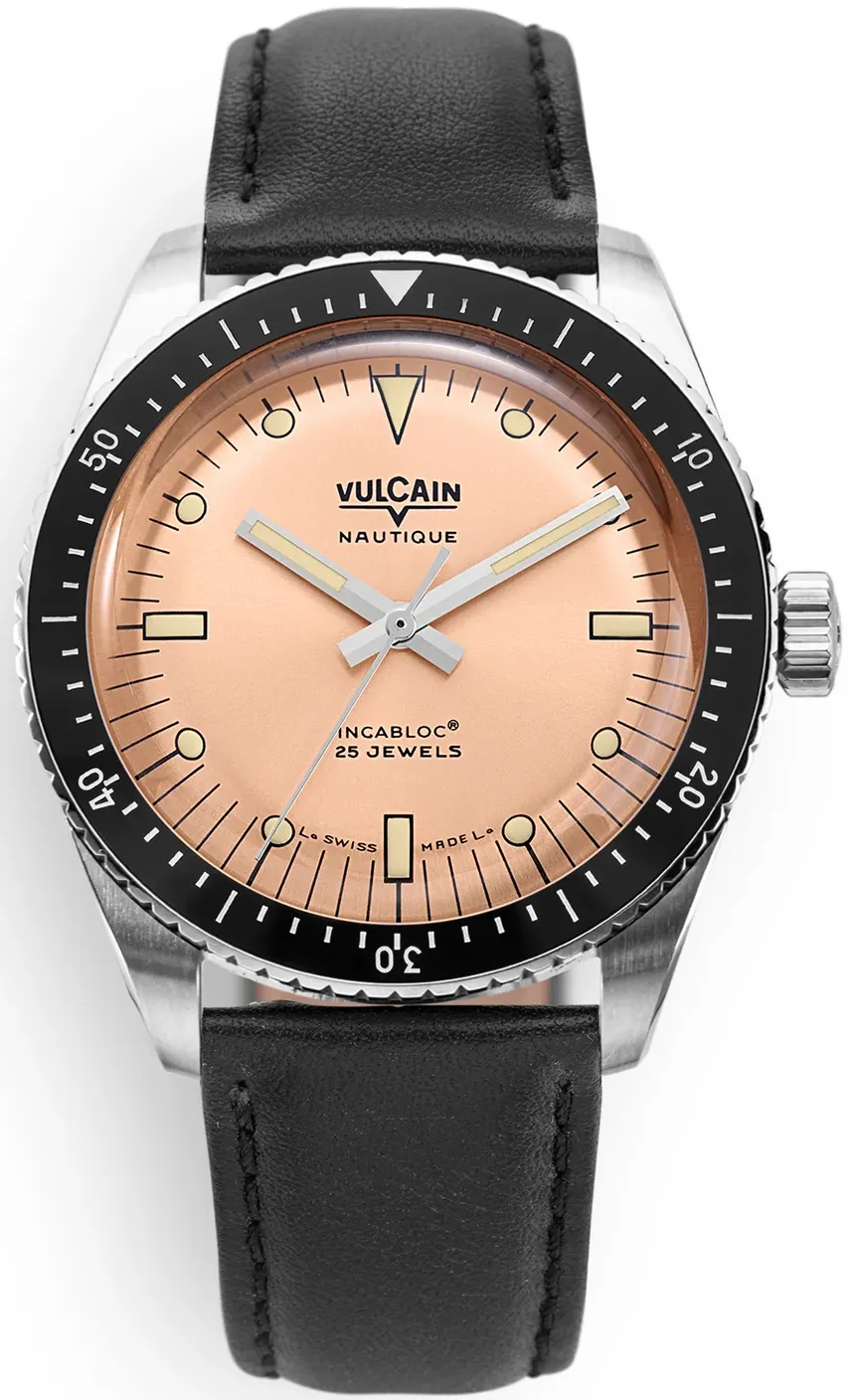 Vulcain Skindiver Nautique Salmon Black Leather Limited Edition Watch sold by Jura Watches