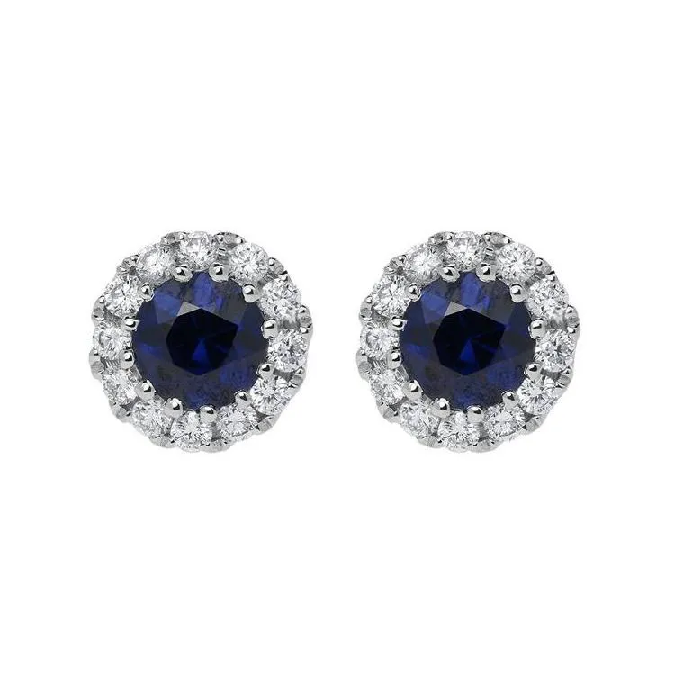 18ct White Gold 0.23ct Sapphire Diamond Halo Earrings sold by Jura Watches