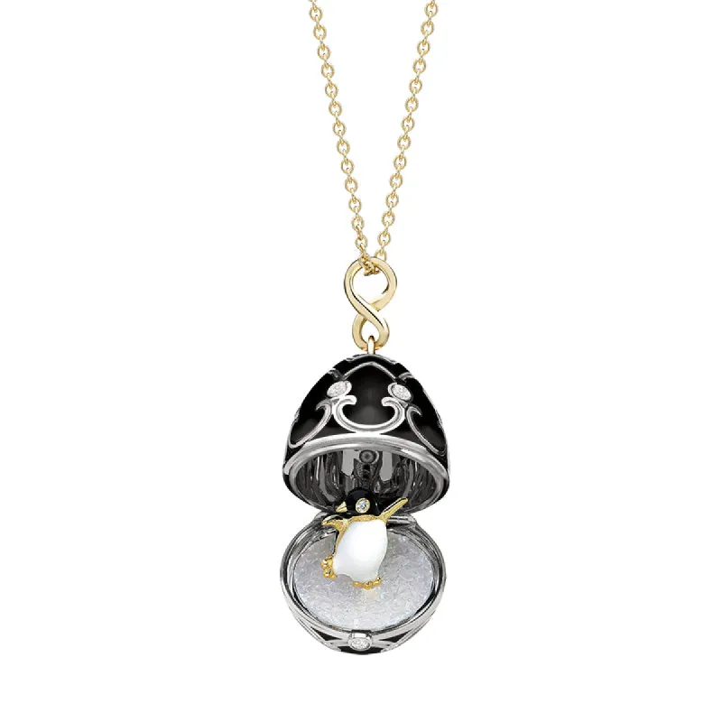 Faberge Heritage White and Yellow Gold Black Enamel Locket with Penguin Surprise sold by Jura Watches
