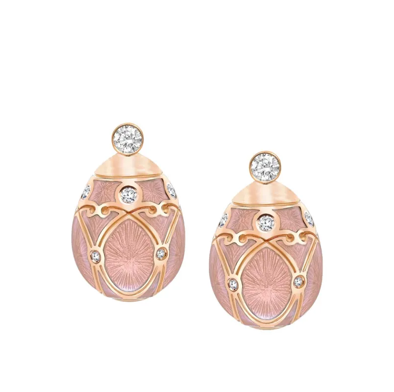 Faberge Heritage Rose Gold Diamond Pink Guilloche Enamel Stud Earrings sold by Jura Watches