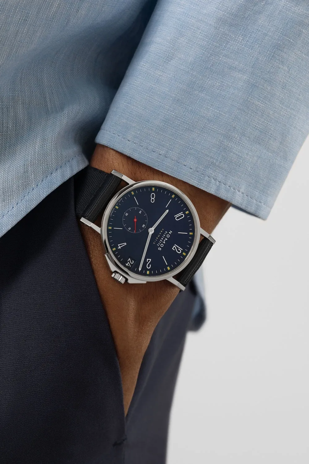 Nomos Glashutte Ahoi Neomatik 38 Date Atlantic Sapphire Crystal Watch Pre-Order sold by Jura Watches product image thumbnail 5