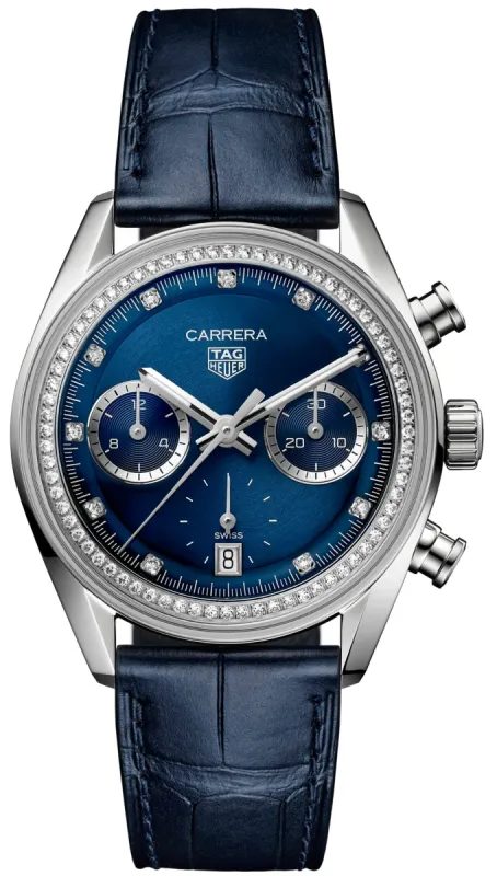 TAG Heuer Carrera Chronograph Circular Brushed Blue Watch sold by Jura Watches