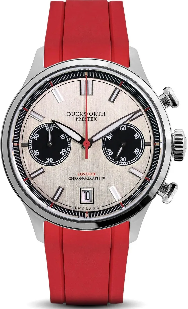 Duckworth Prestex Lostock Silver 40mm Quartz Chronograph Red Rubber Watch sold by Jura Watches