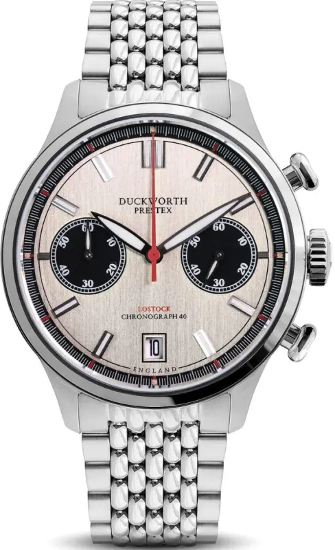 Duckworth Prestex Lostock Silver 40mm Quartz Chronograph Bracelet Watch sold by Jura Watches