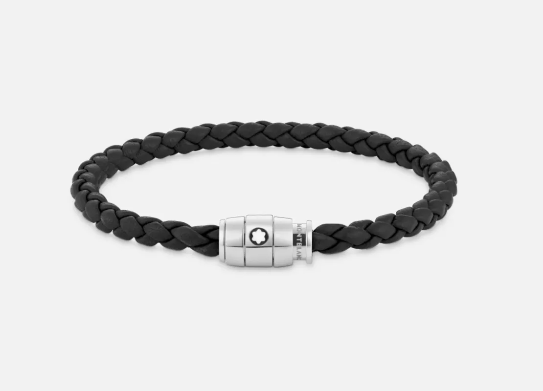 Montblanc Bracelet Steel 3 Rings Closing Black Leather sold by Jura Watches