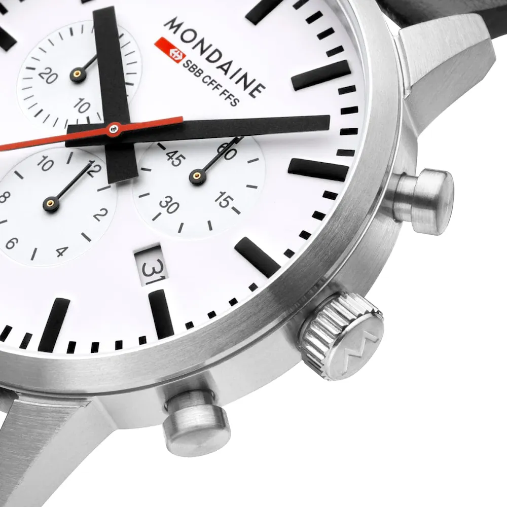 Mondaine Neo 41mm Black Vegan Grape Leather Watch sold by Jura Watches product image thumbnail 3