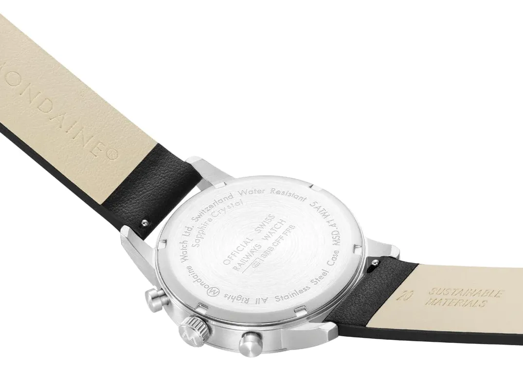 Mondaine Neo 41mm Black Vegan Grape Leather Watch sold by Jura Watches product image thumbnail 4