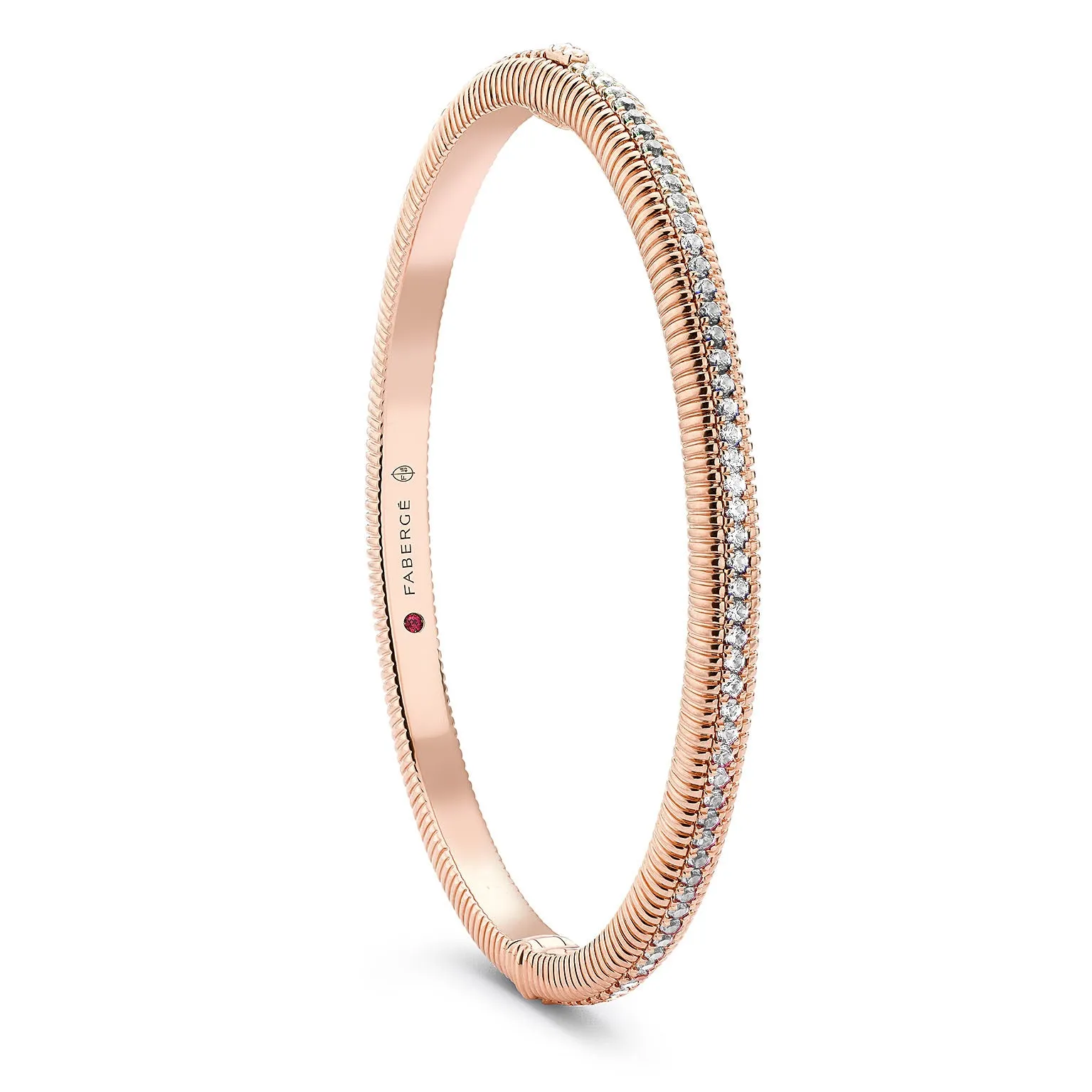 Faberge Colours of Love 18ct Rose Gold Diamond Hinged Fluted Bracelet sold by Jura Watches