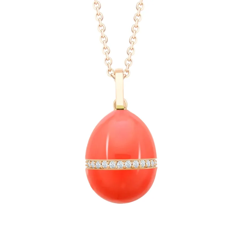 Faberge Essence 18ct Rose Gold Neon Orange Egg Pendant with Diamond Belt sold by Jura Watches