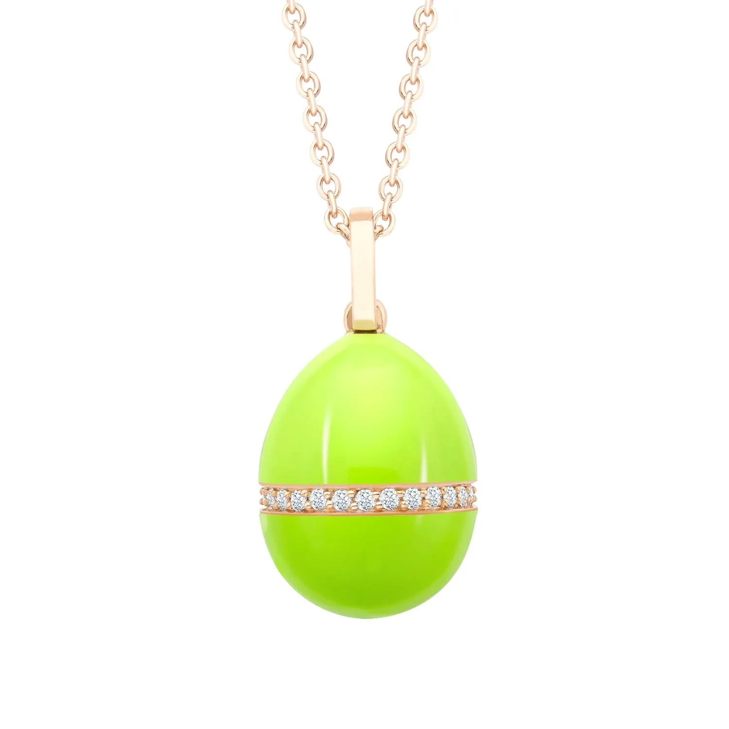 Faberge Essence 18ct Rose Gold Neon Yellow Egg Pendant with Diamond Belt sold by Jura Watches