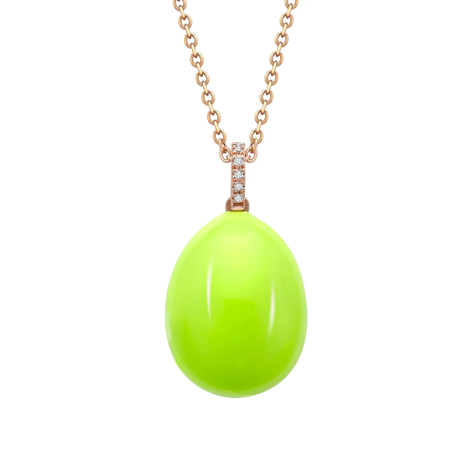 Faberge Essence 18ct Rose Gold Neon Yellow Egg Pendant with Diamond Bail sold by Jura Watches