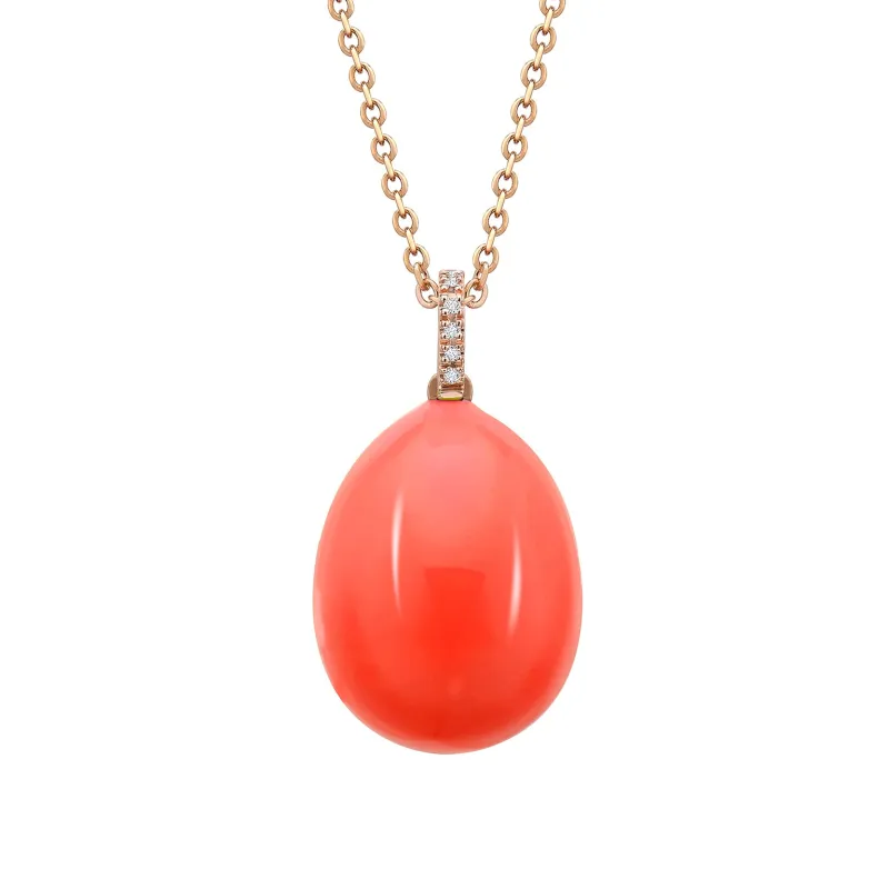 Faberge Essence 18ct Rose Gold Neon Orange Egg Pendant with Diamond Bail sold by Jura Watches