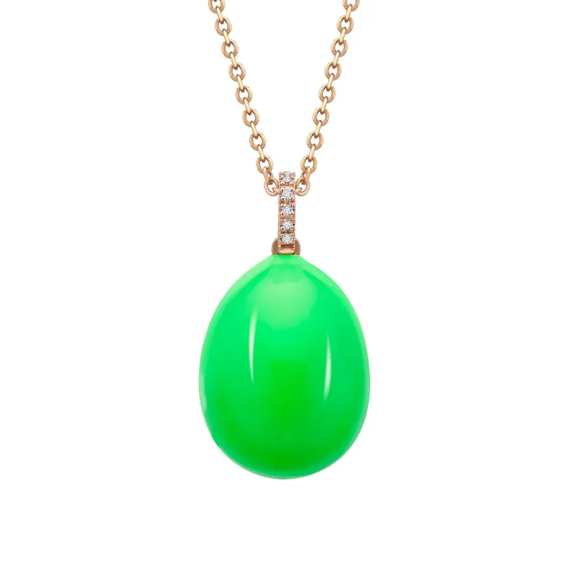Faberge Essence 18ct Rose Gold Neon Green Egg Pendant with Diamond Bail sold by Jura Watches