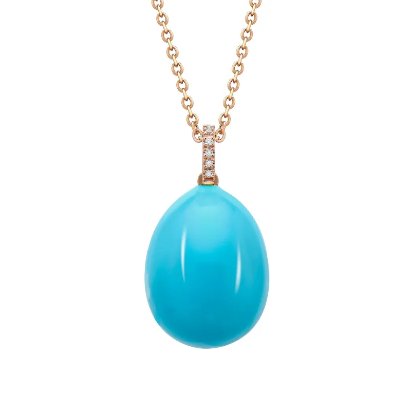 Faberge Essence 18ct Rose Gold Neon Blue Egg Pendant with Diamond Bail sold by Jura Watches