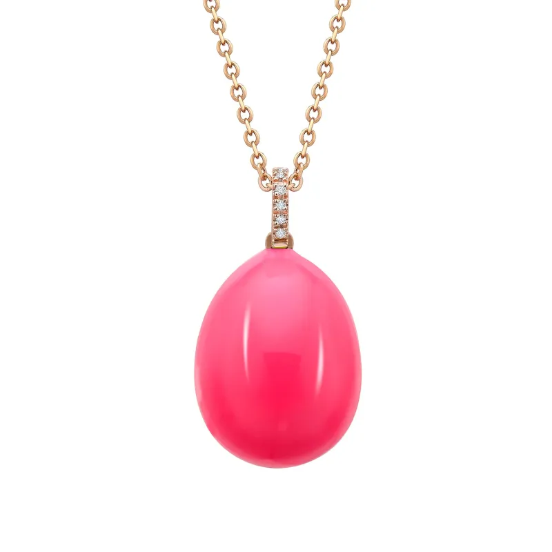 Faberge Essence 18ct Rose Gold Neon Pink Egg Pendant with Diamond Bail sold by Jura Watches