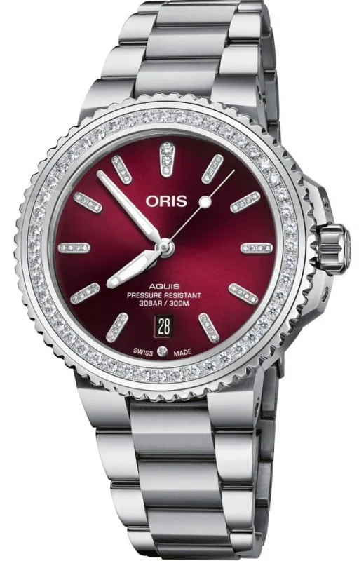 Oris Aquis Date Diamond Red Bracelet made by Oris