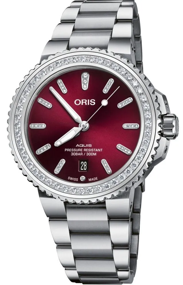 Oris Aquis Date Diamond Red Bracelet sold by Jura Watches