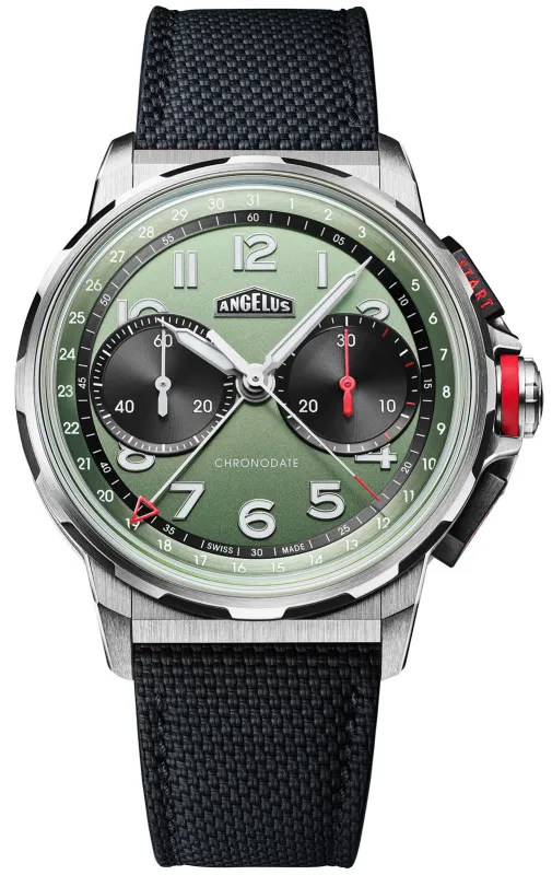 Angelus Chronodate Titanium Green Rubber Watch made by Jura Watches