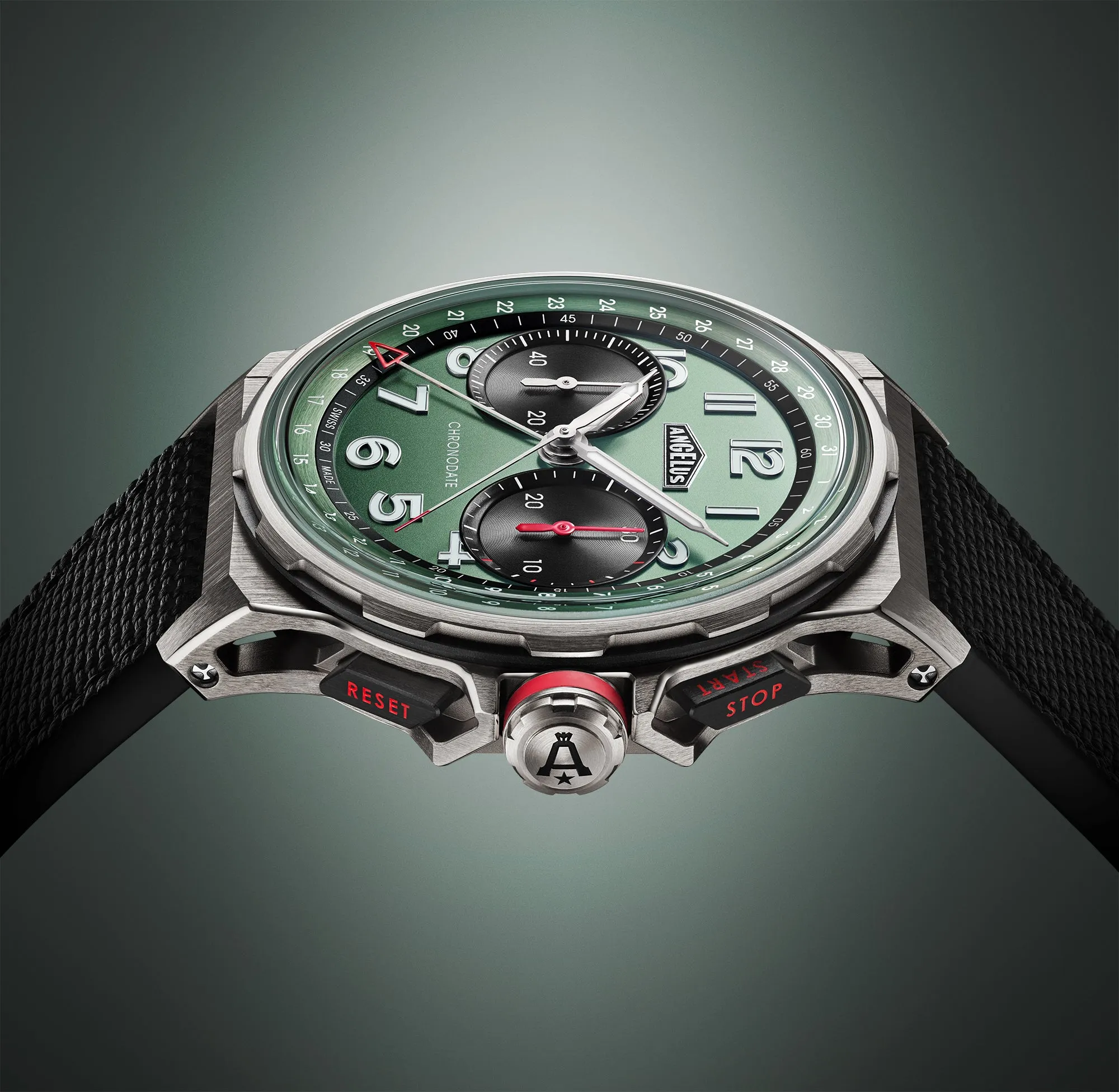 Angelus Chronodate Titanium Green Rubber Watch sold by Jura Watches product image thumbnail 3