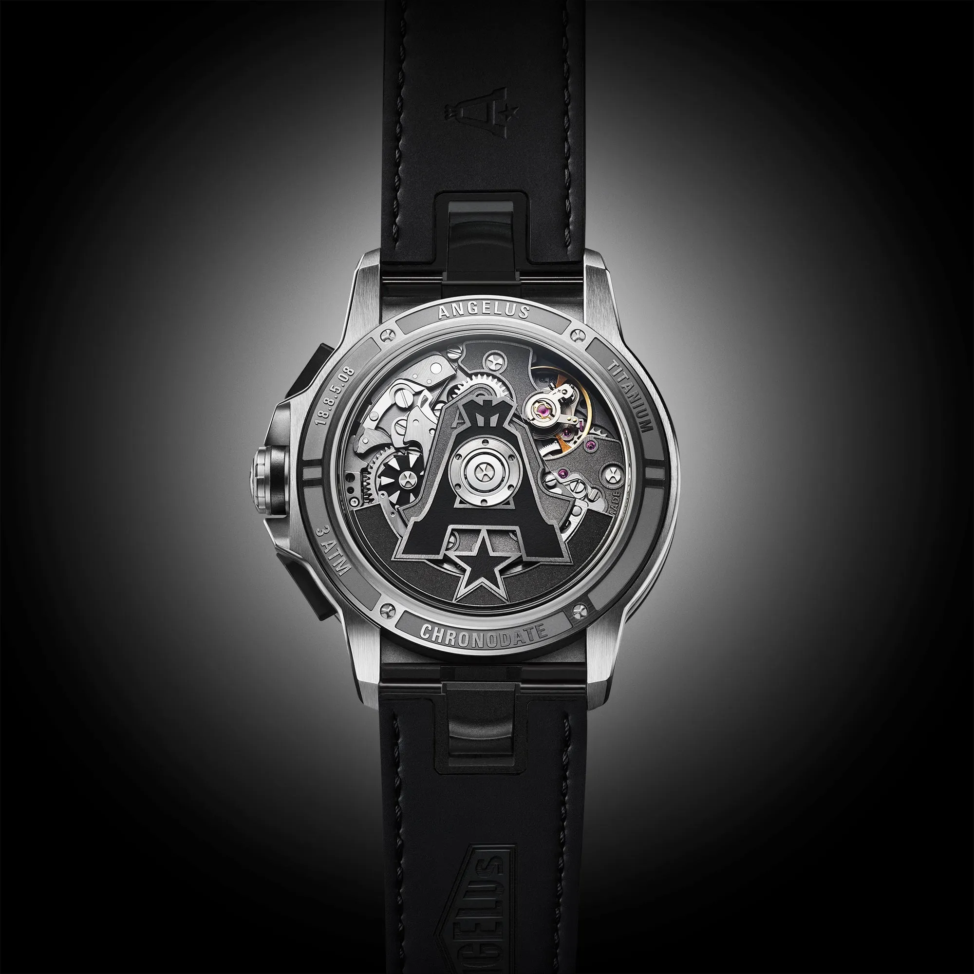 Angelus Chronodate Titanium Black Rubber Watch sold by Jura Watches product image thumbnail 5