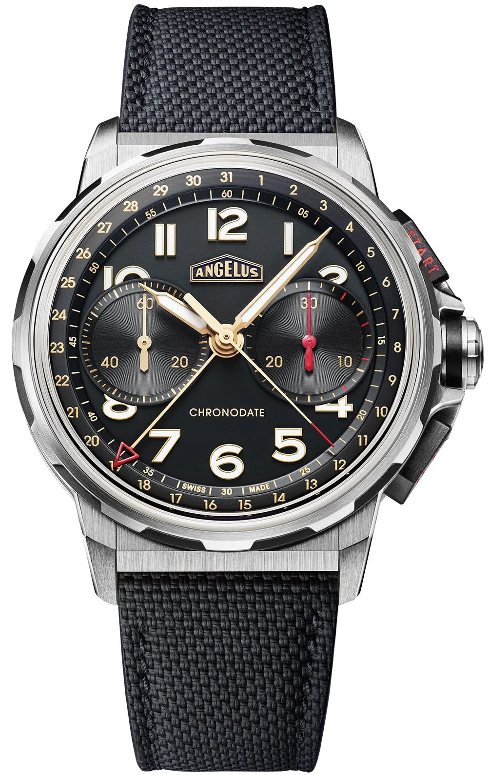 Angelus Chronodate Titanium Black Rubber Watch sold by Jura Watches