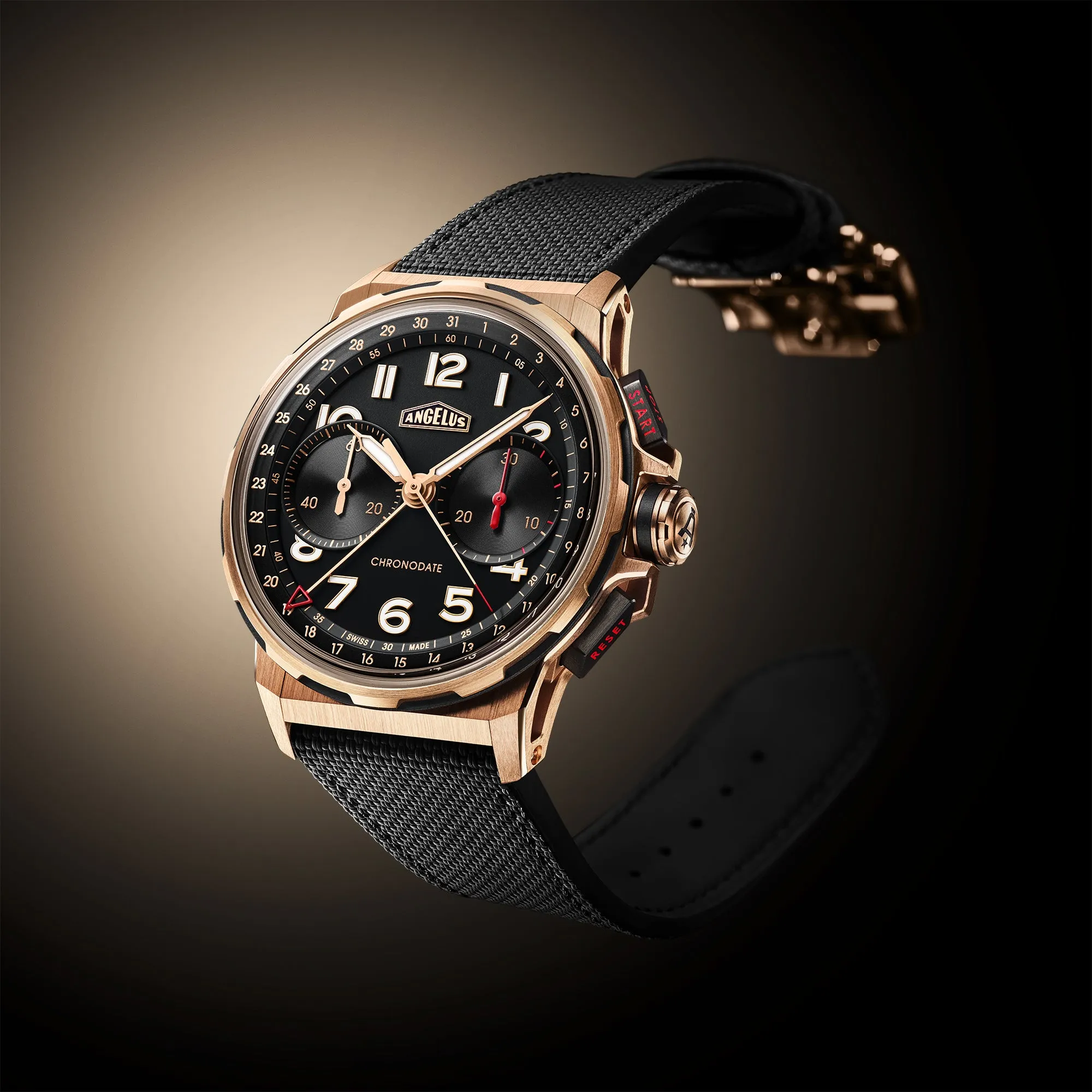 Angelus Chronodate Red Gold Rubber Watch sold by Jura Watches product image thumbnail 2
