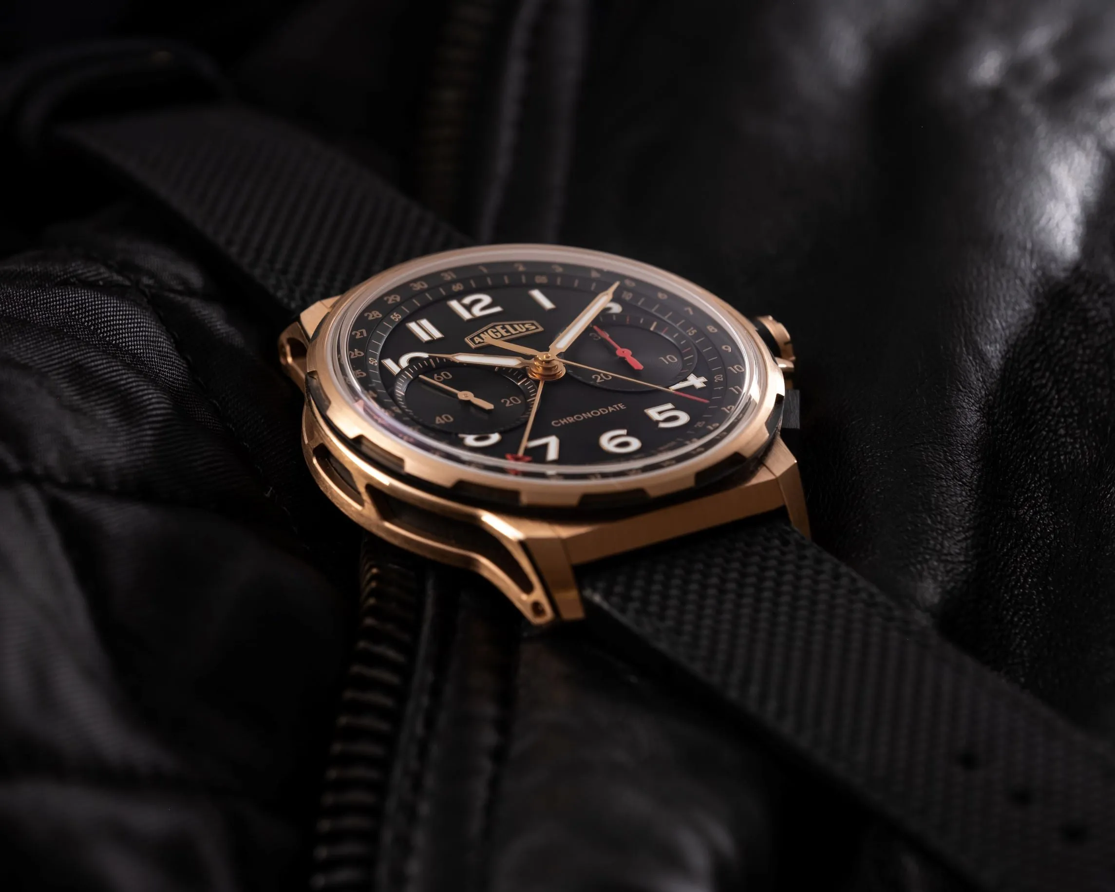 Angelus Chronodate Red Gold Rubber Watch sold by Jura Watches product image thumbnail 4