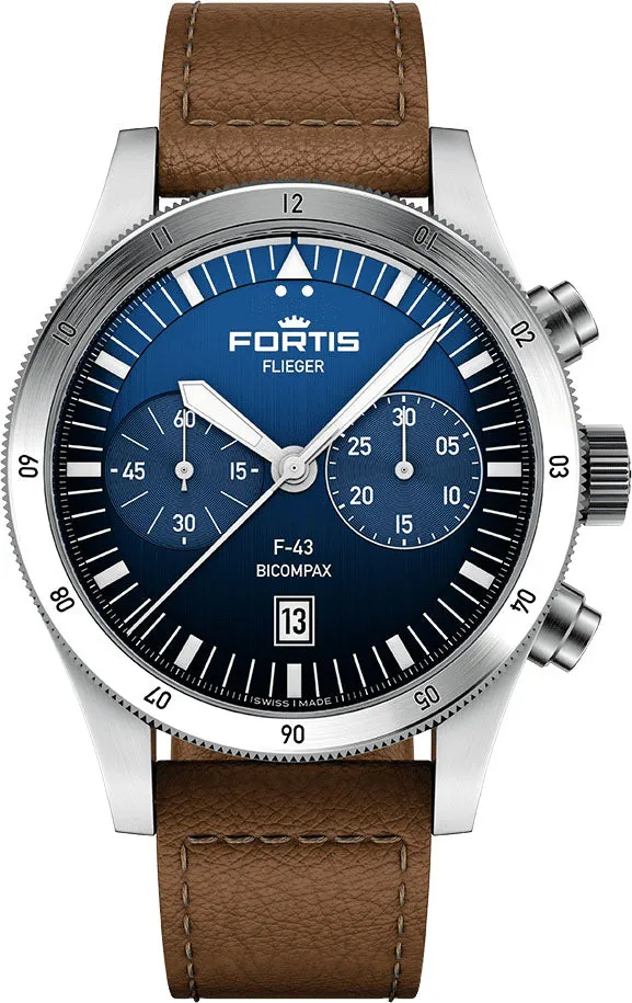 Fortis Flieger F-43 Bicompax Liberty Blue Watch sold by Jura Watches
