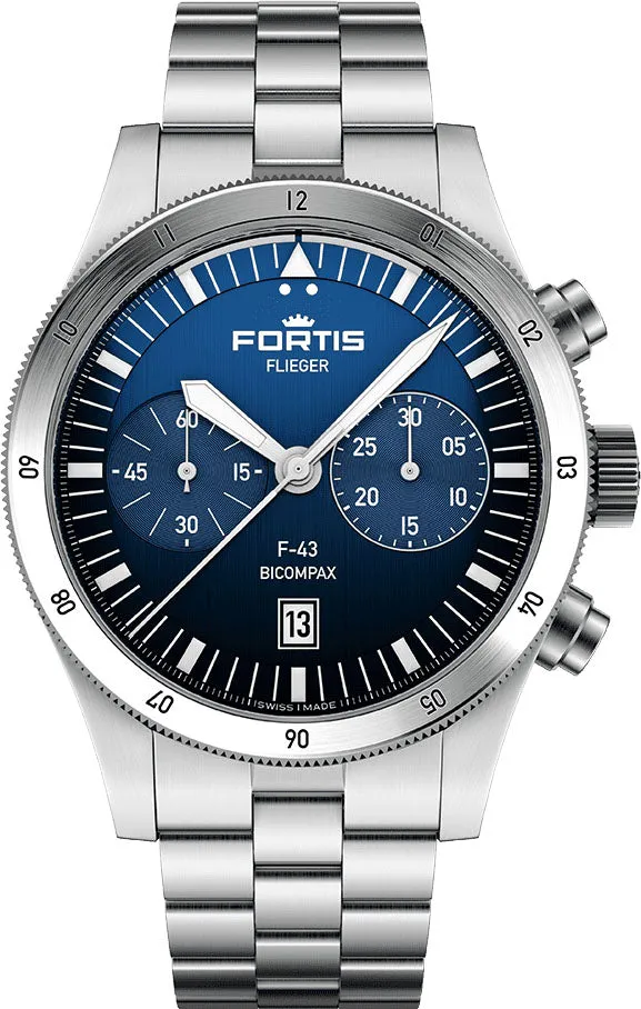 Fortis Flieger F-43 Bicompax Liberty Blue Watch sold by Jura Watches