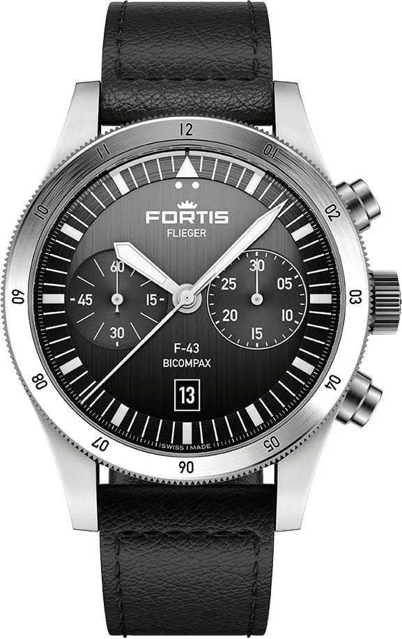 Fortis Flieger F-43 Bicompax Black Watch sold by Jura Watches
