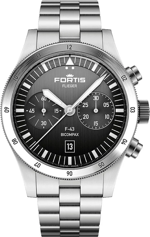 Fortis Flieger F-43 Bicompax Black Watch sold by Jura Watches